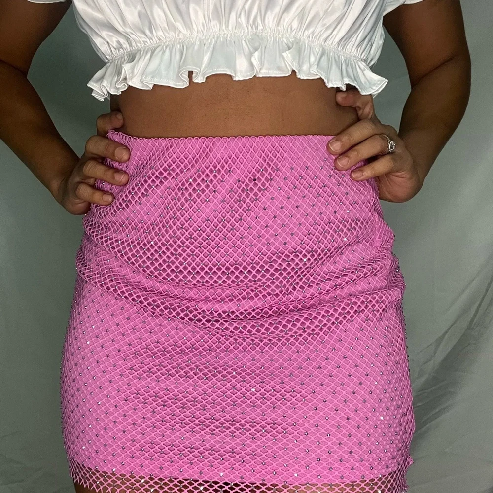 Sincerely Jules Pink Mesh Pencil Skirt - Picture 1 of 5